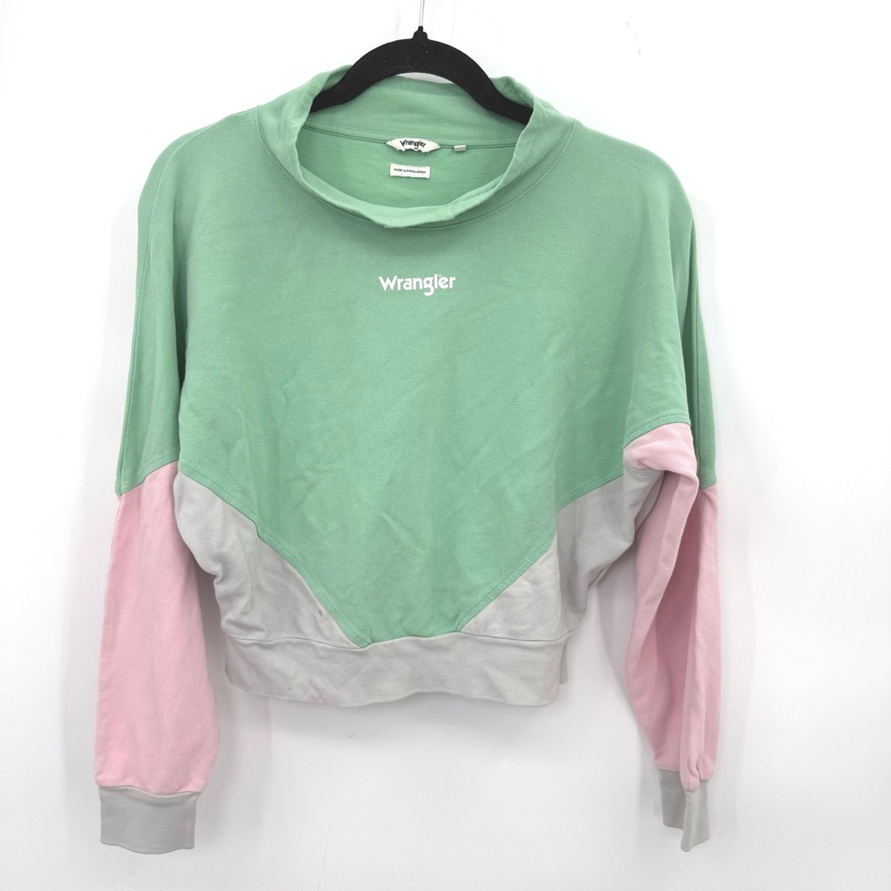 Wrangler Colorblock Mockneck Women XS Cotton Pastel Retro Sporty Y2K Western 80s